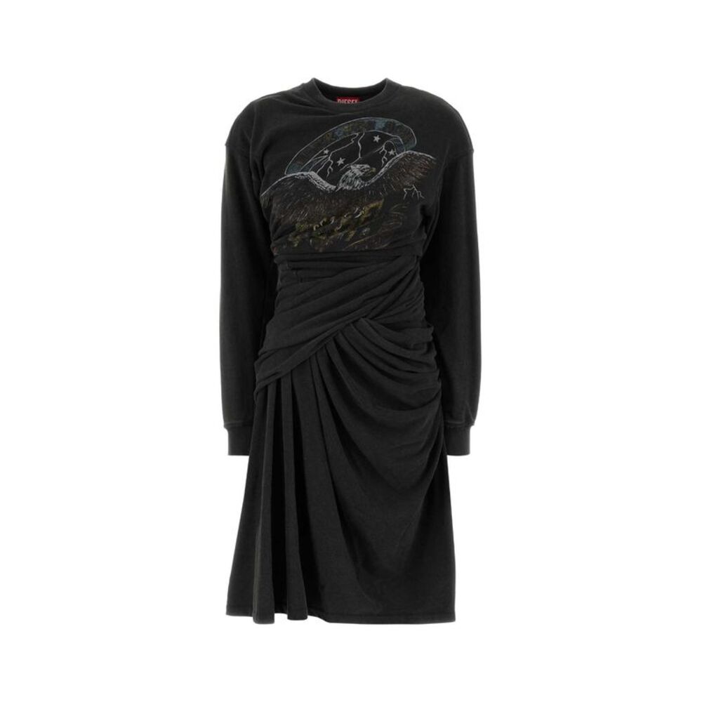 Diesel Women Black Cotton Blend Sweatshirt Dress
